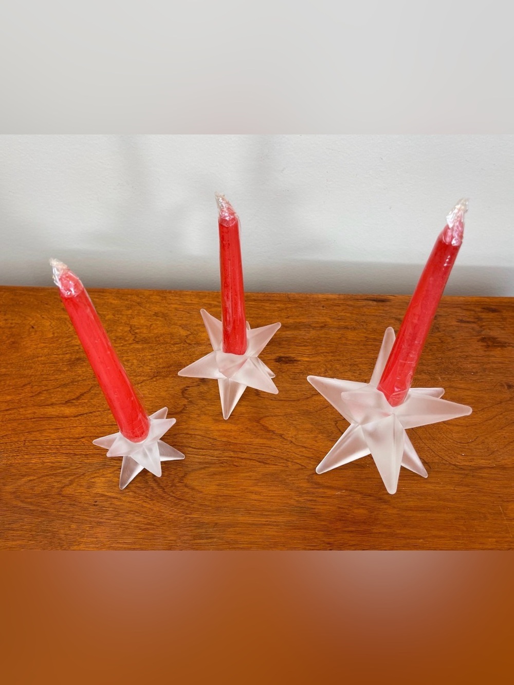 Vintage Star Candleholders | Frosted Clear Glass Christmas Decor - Picture 8 of 10
